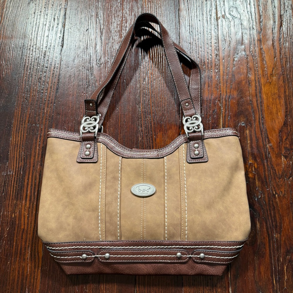 b.o.c. Born Concept Shoulder Bag Purse Brown Two-Tone Stitch Satchel Y2K
